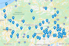 Location of committed coalitions marked with blue pins on PA map