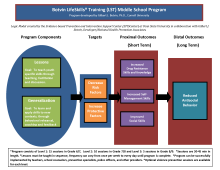 Graphic image of Life Skills Therapy Logic Model that outlines the program components, target areas and outcomes expected from program implementation